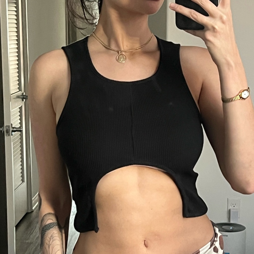 PrettyLittleThing Black Ribbed Cut Out Racerback Crop